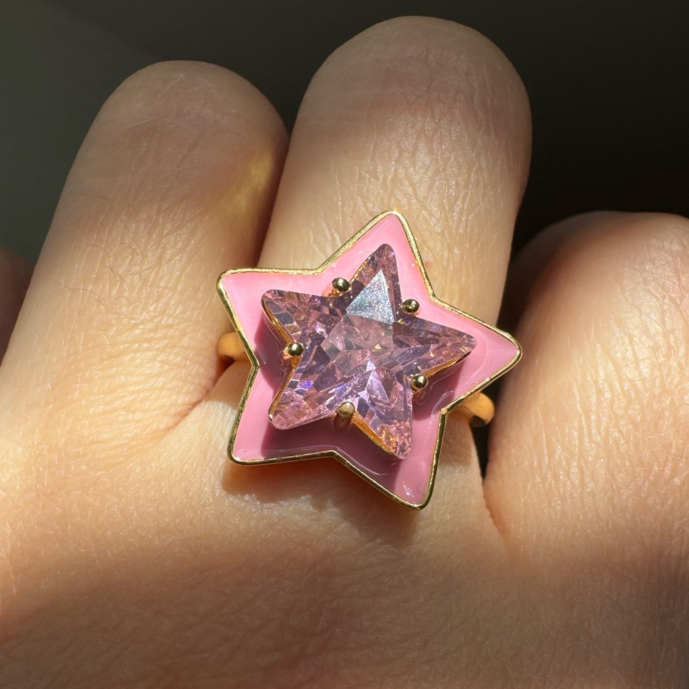 🌟 Diamond Dolls Co Pink Star Pink Stone Ring Size 7 Never Worn Y2K